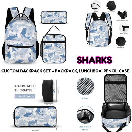 SHARKS-3 PIECE BACKPACK SET-PREORDER CLOSING 7/3