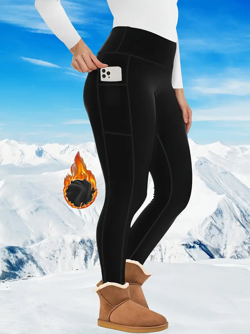 SOLID BLACK FLEECE LINED POCKET LEGGINGS