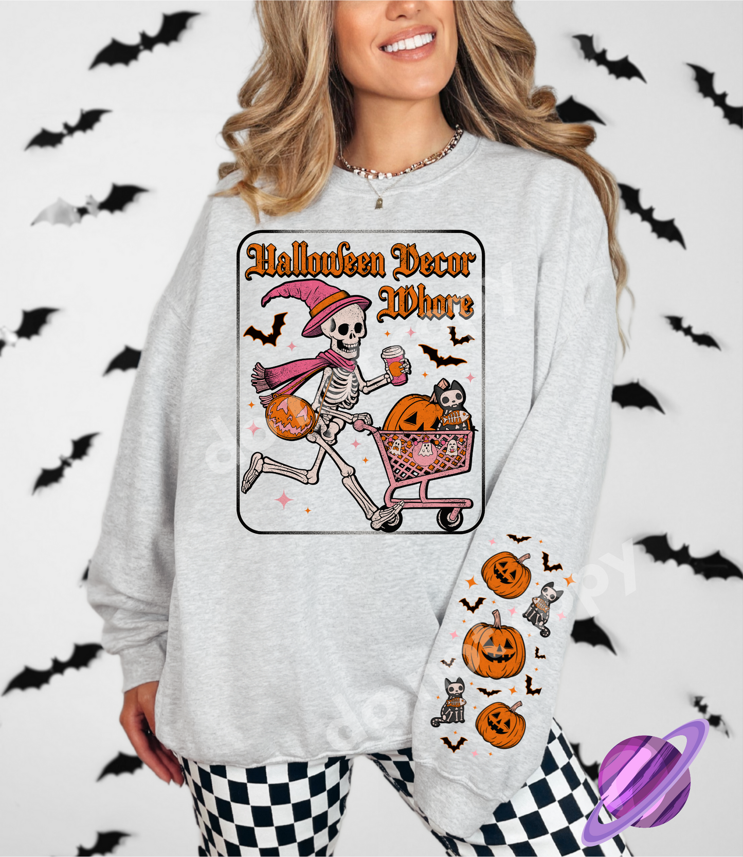 DECOR WHORE FALL- CREWNECK SWEATSHIRT  W/ SLEEVE PRINT