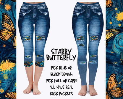 STARRY BUTTERFLY - DENIM RUN W/ BACK POCKETS - LEGGINGS/CAPRI