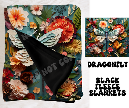 DRAGONFLY- SOFT BLACK FLEECE THROW BLANKET