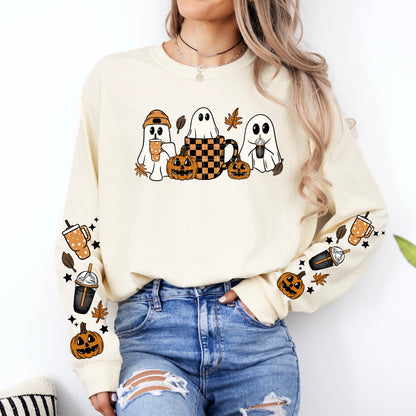 FALL GHOSTIES - CREW SWEATSHIRT W/ SLEEVE PRINT