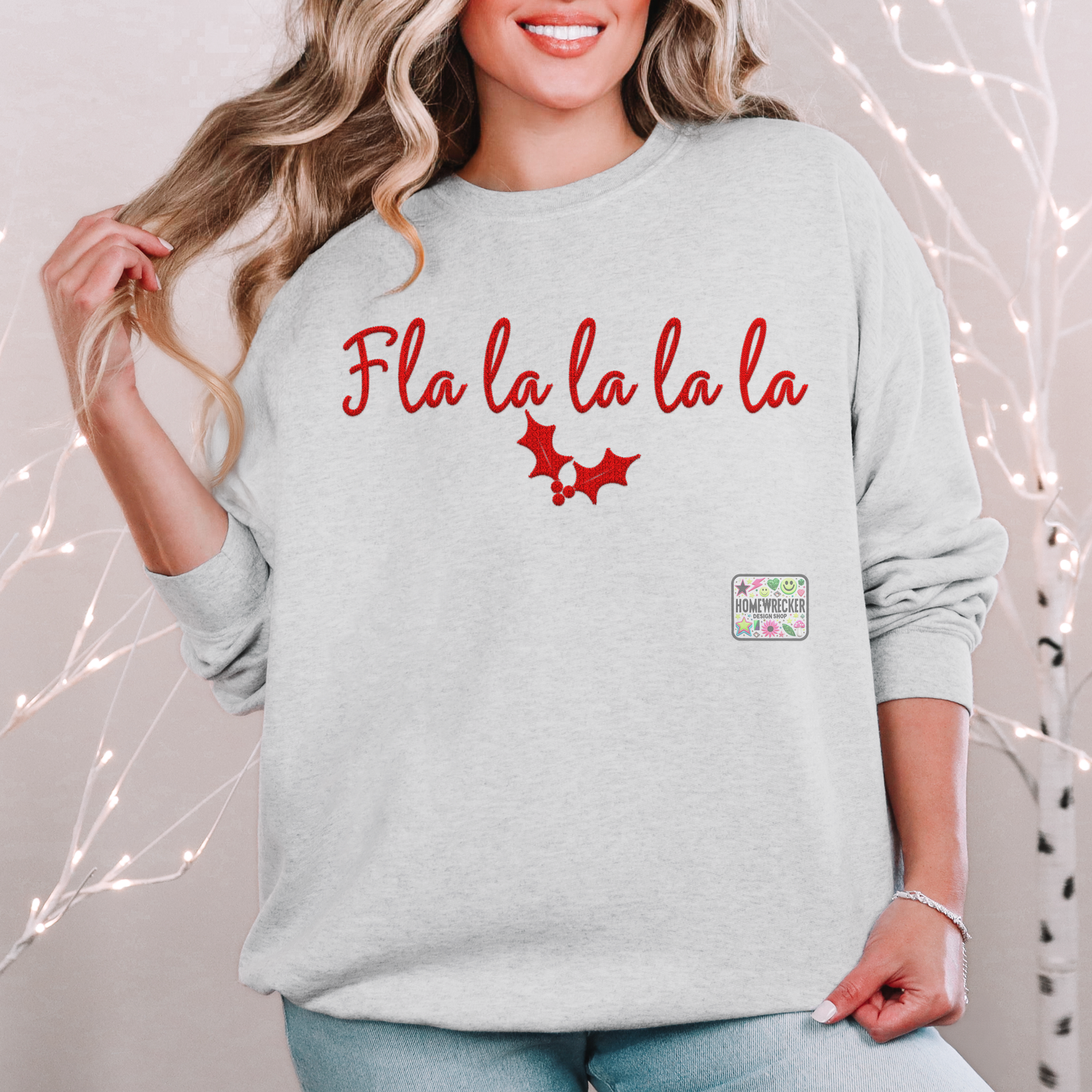 FLA LA LA LA FAUX EMBROID SWEATSHIRT