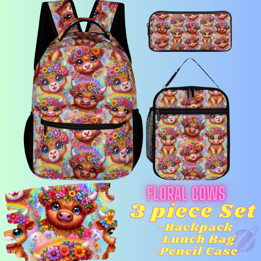 FLORAL COWS-3 PIECE BACKPACK SET-PREORDER CLOSING 7/3