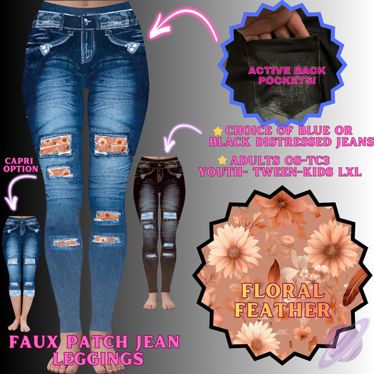 FLORAL FEATHER-FAUX JEAN LEGGING-PREORDER CLOSING 12/2