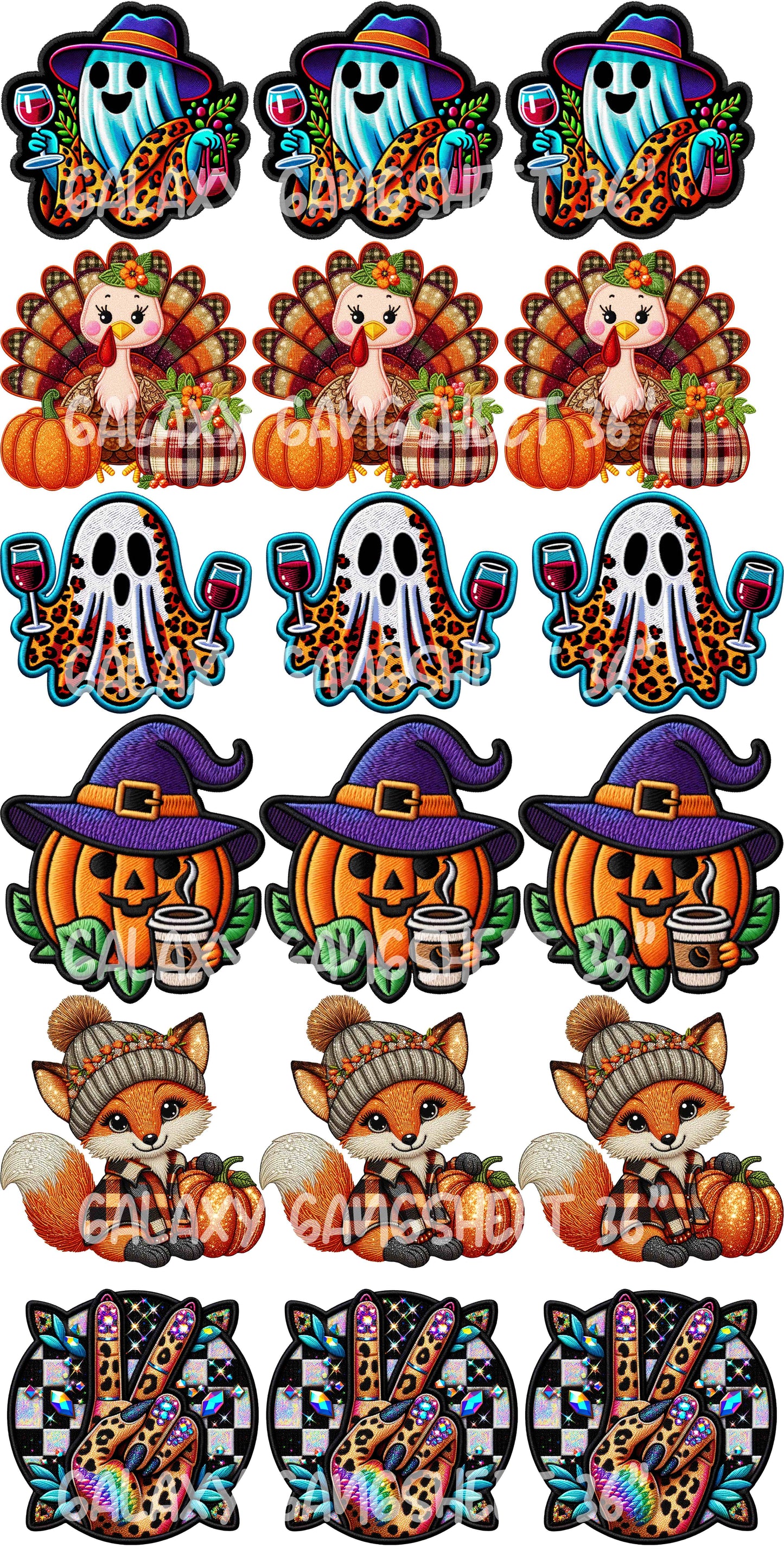 FALL EMBROID 6 IMAGES 36X72 CUSTOM GANG SHEET DTF Heat Transfer