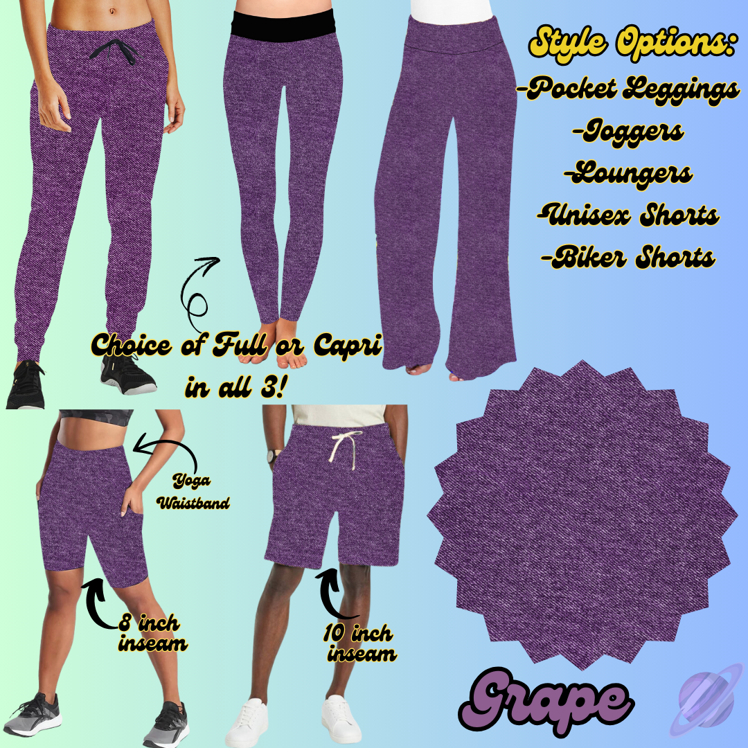 GRAPE - LEGGING/JOGGER/LOUNGER/SHORTS - COLOR DENIM RUN PREORDER CLOSING 1/22