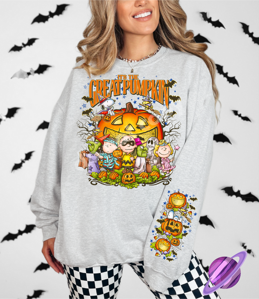 GREAT PUMPKIN FALL SWEATSHIRT W/ SLEEVE PRINT