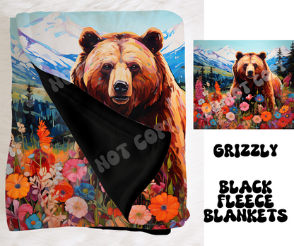 GRIZZLY- SOFT BLACK FLEECE THROW BLANKET