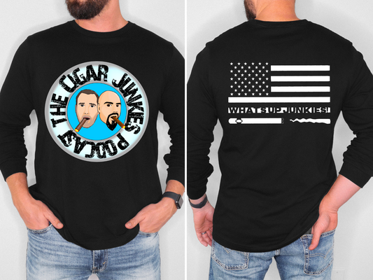 THE CIGAR JUNKIES PODCAST COLOR HEADS DOUBLE SIDED LONG SLEEVE TEE