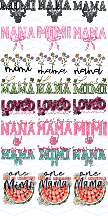 MAMA, NANA, MIMI 1 GANGSHEET 36X72 CUSTOM GANG SHEET DTF Heat Transfer