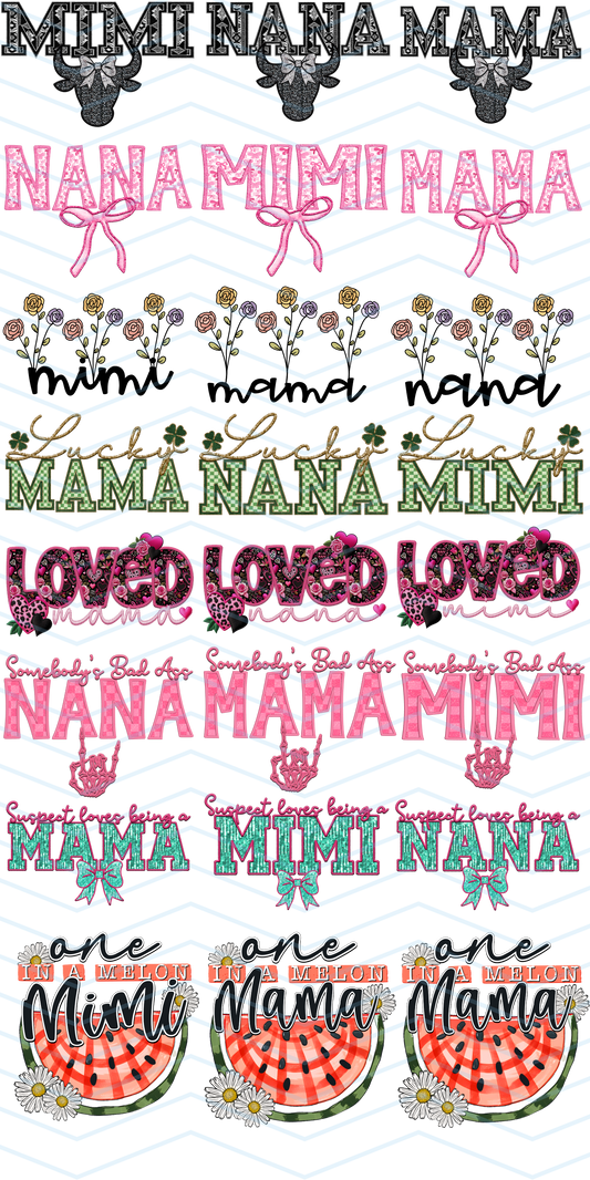 MAMA, NANA, MIMI 1 GANGSHEET 36X72 CUSTOM GANG SHEET DTF Heat Transfer