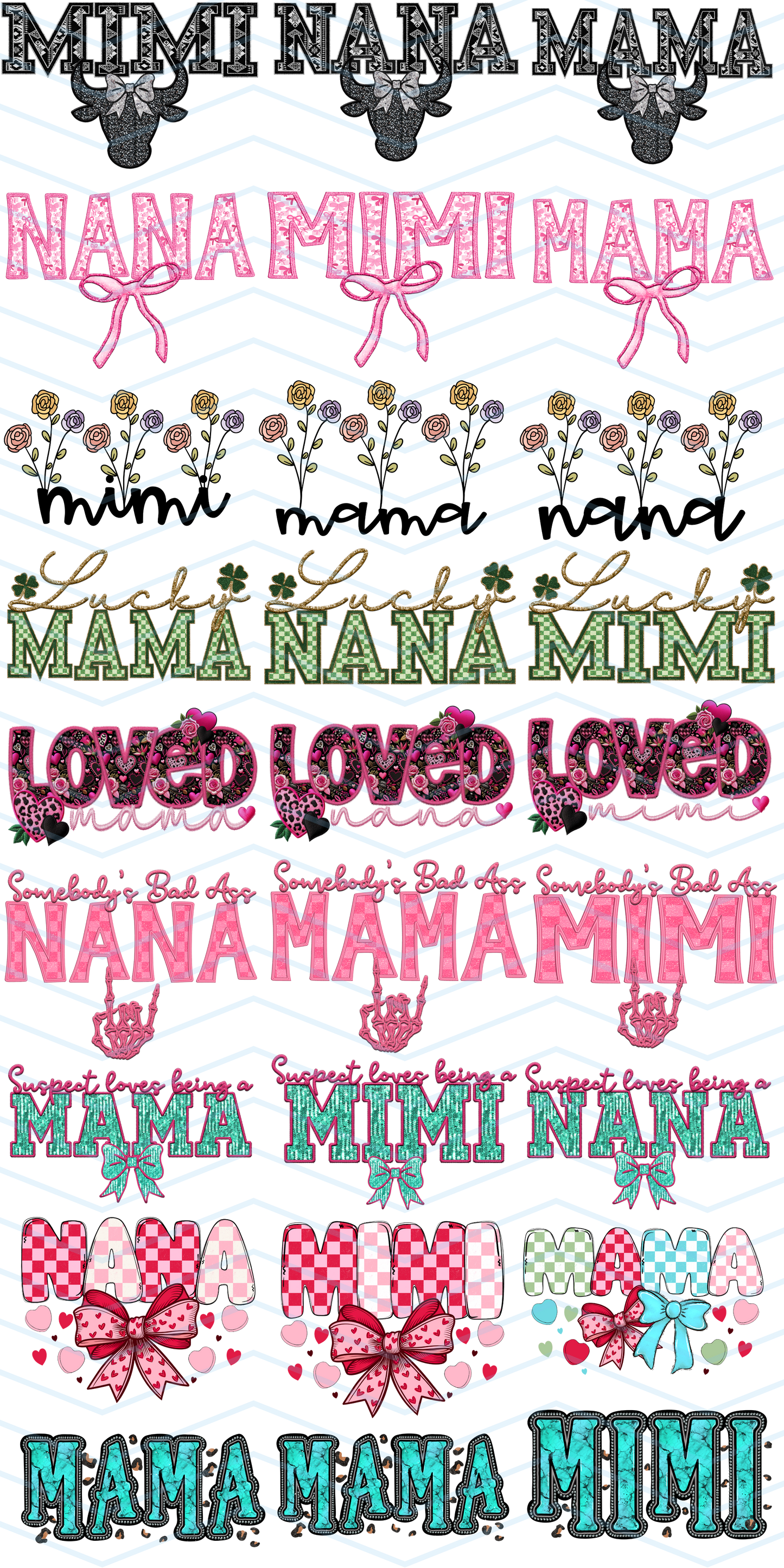 MAMA, NANA, MIMI 2 GANGSHEET 36X72 CUSTOM GANG SHEET DTF Heat Transfer