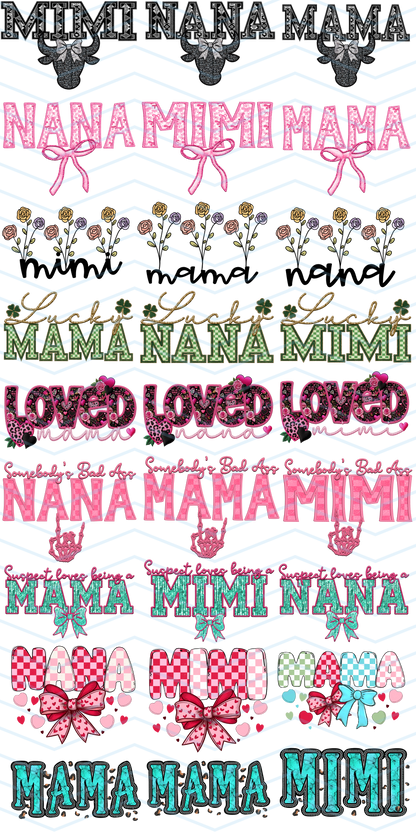 MAMA, NANA, MIMI 2 GANGSHEET 36X72 CUSTOM GANG SHEET DTF Heat Transfer