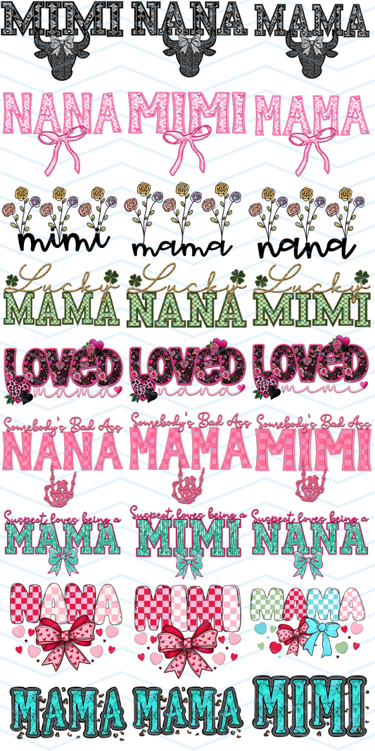 MAMA, NANA, MIMI 2 GANGSHEET 36X72 CUSTOM GANG SHEET DTF Heat Transfer