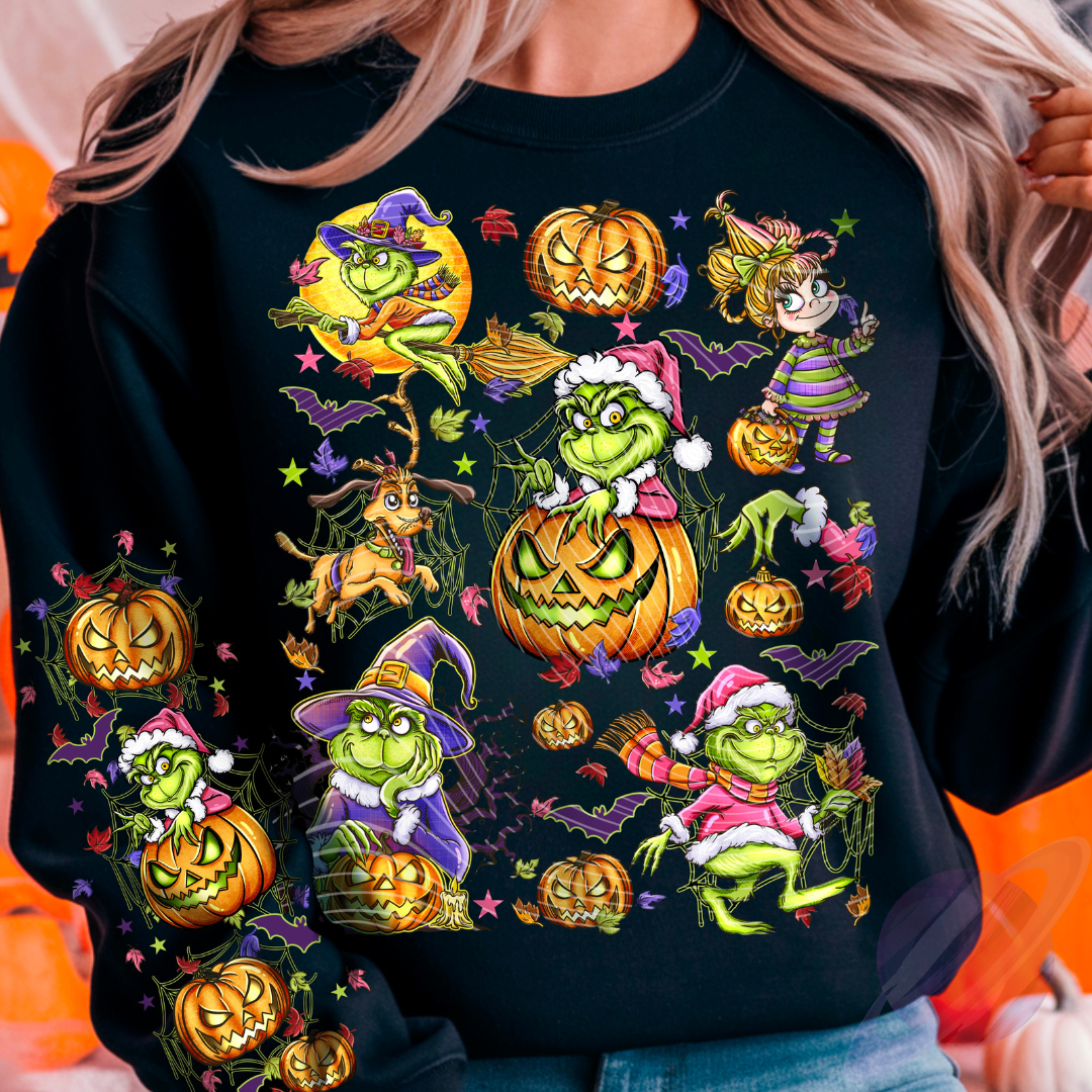 MEAN HALLOWEEN- CREW SWEATSHIRT W/ SLEEVE PRINT