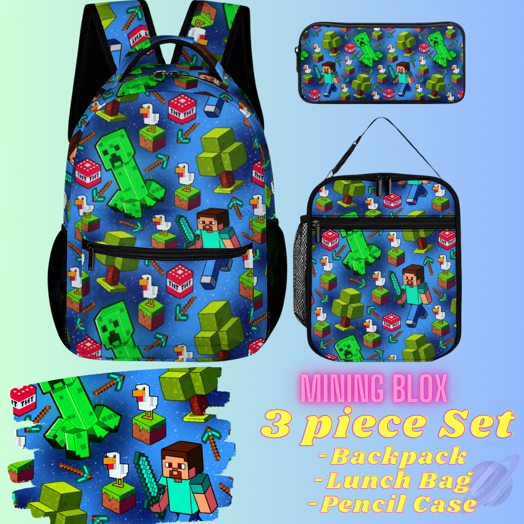 MINING BLOX-3 PIECE BACKPACK SET-PREORDER CLOSING 7/3