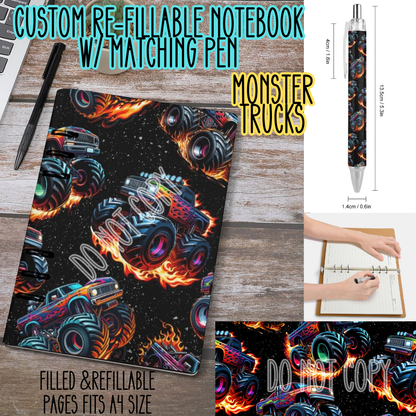 MONSTER TRUCKS-Matching A5 Notebook & Pen Set Round 3 Preorder Closing 11/3