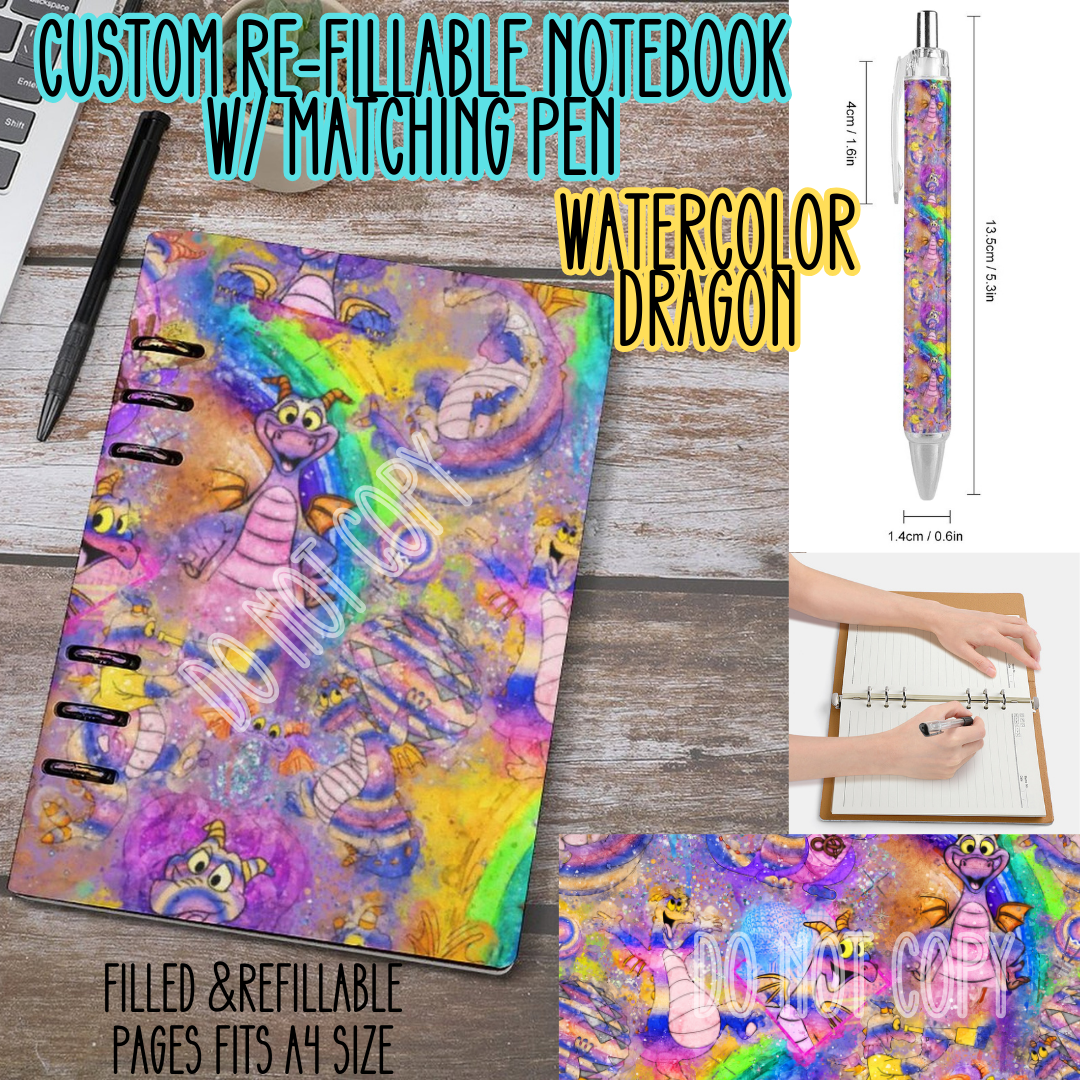 WATERCOLOR DRAGON -Matching A5 Notebook & Pen Set Round 3 Preorder Closing 11/3