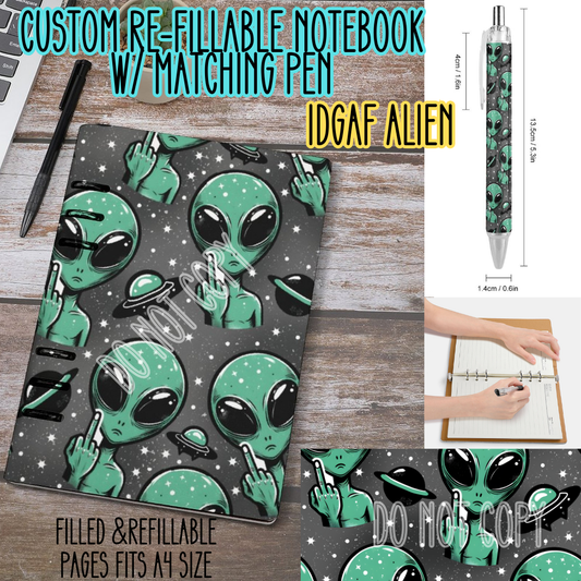 IDGAF ALIEN -Matching A5 Notebook & Pen Set Round 3 Preorder Closing 11/3