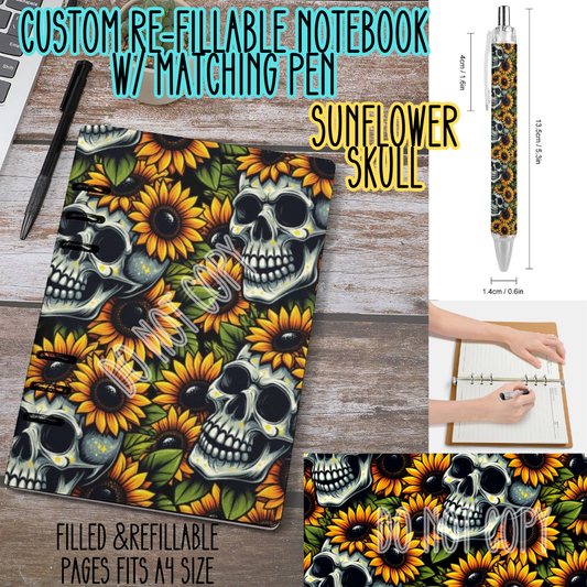 SUNFLOWER SKULL -Matching A5 Notebook & Pen Set Round 3 Preorder Closing 11/3