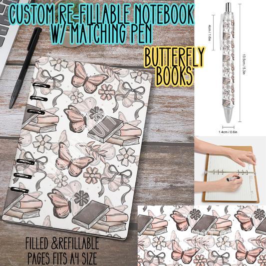 BUTTERFLY BOOKS- -Matching A5 Notebook & Pen Set Round 3 Preorder Closing 11/3