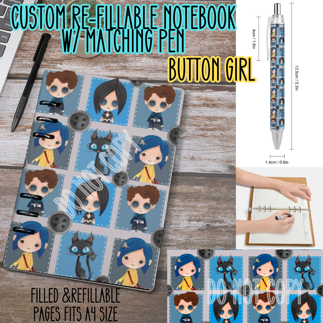 BUTTON GIRL - Matching A5 Notebook & Pen Set Round 3 Preorder Closing 11/3