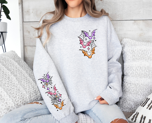 PASTEL BATS CREWNECK SWEATSHIRT W/ SLEEVE PRINT