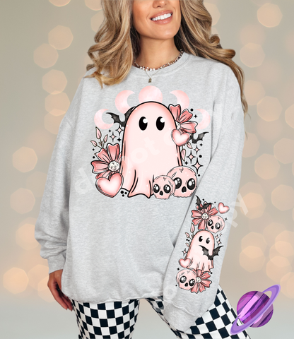 PINK GHOST - CREWNECK SWEATSHIRT W/ SLEEVE PRINT