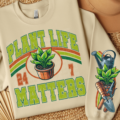 PLANT LIFE MATTERS SWEATSHIRT W/ SLEEVE PRINT