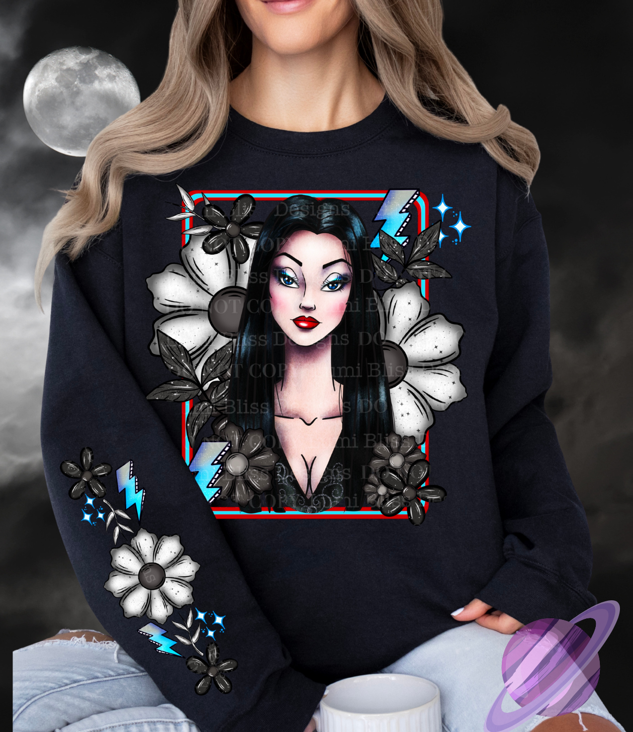 PRETTY MORT- CREW SWEATSHIRT W/ SLEEVE PRINT