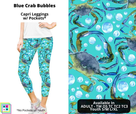 Preorder! Closes 4/11. ETA May. Blue Crab Bubbles Capri Leggings w/ Pockets