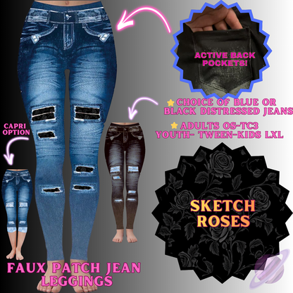 SKETCH ROSES-FAUX JEAN LEGGING-PREORDER CLOSING 12/2