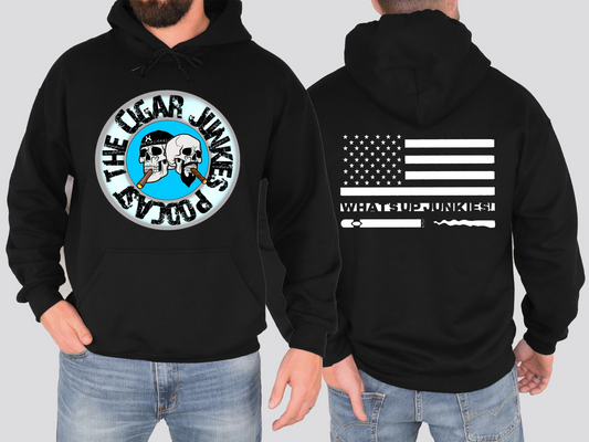 THE CIGAR JUNKIES PODCAST SKULL COLOR HEADS DOUBLE SIDED HOODIE