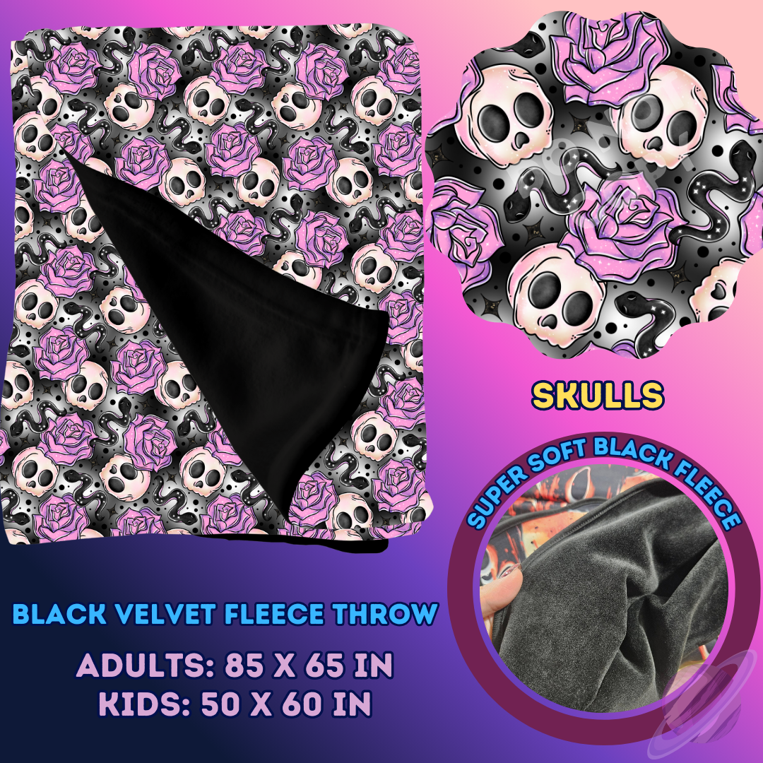 SKULLS- SOFT BLACK FLEECE THROW 13-PREORDER CLOSING 1/14
