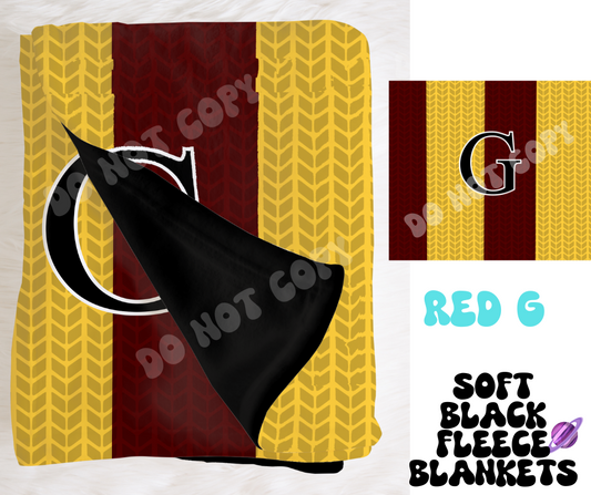 RED G - SOFT BLACK FLEECE THROW BLANKETS RUN 5- PREORDER CLOSING 7/13