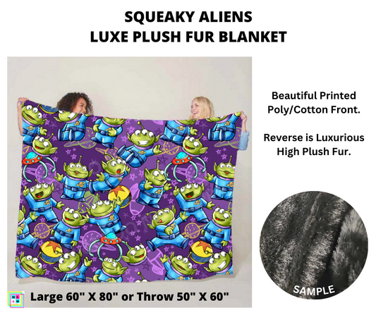 Preorder! Closes 4/25. ETA July. Squeaky Aliens Luxe Plush Fur Blanket 2 Sizes