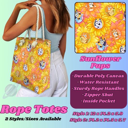 SUNFLOWER PUPS-ROPE TOTE PREORDER CLOSING 5/6