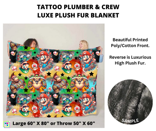 Preorder! Closes 4/25. ETA July. Tattoo Plumber & Crew Luxe Plush Fur Blanket 2 Sizes