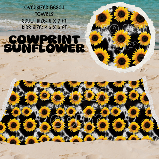 COWPRINT SUNFLOWER -OVERSIZED BEACH TOWEL PREORDER CLOSES 5/8 ETA JULY