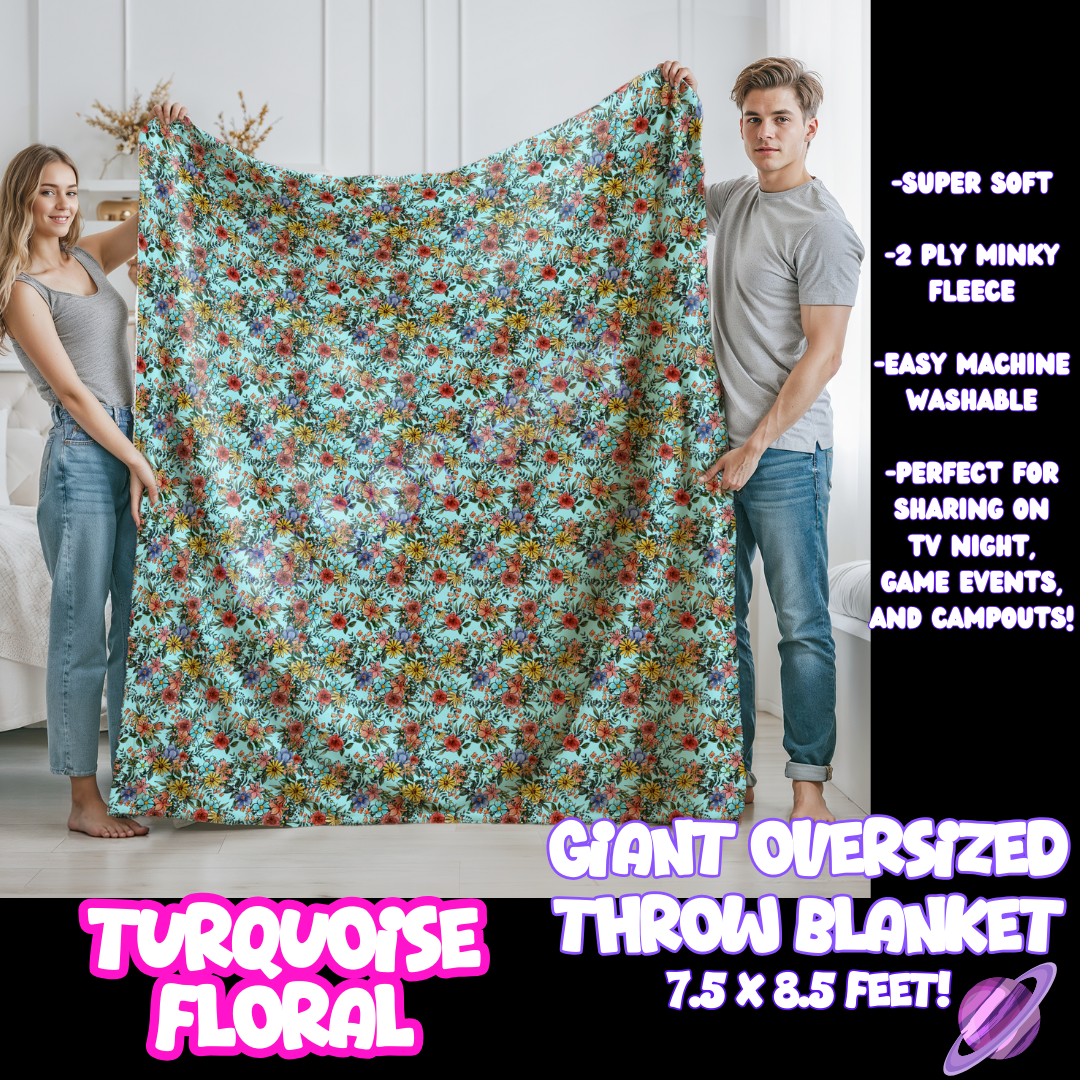 TURQUOISE FLORAL- GIANT SHAREABLE THROW BLANKETS ROUND 10-PREORDER CLOSING 12/2