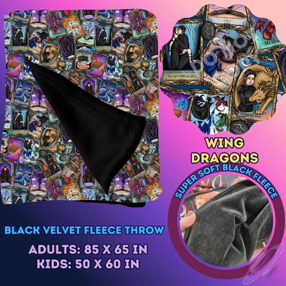 WING DRAGONS - SOFT BLACK FLEECE THROW 13-PREORDER CLOSING 1/14