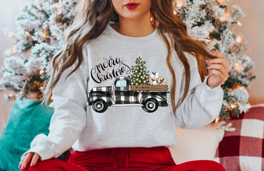 LOUNGEWEAR RUN-BLACK PLAID TRUCK CREW NECK SWEATSHIRT- PREORDER CLOSING 9/30