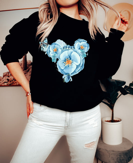 BATCH 69-BLUE FLORAL EARS- CREW NECK SWEATSHIRT