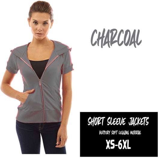 SOLID SHORT SLEEVE JACKETS-CHARCOAL