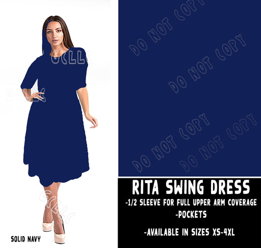 RITA SWING DRESS RUN-NAVY