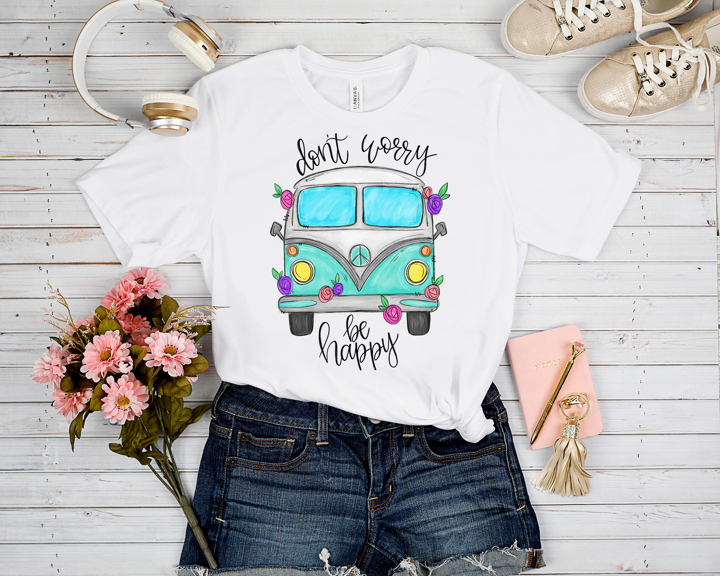 DON'T WORRY BE HAPPY BUS GRAPHIC TEE